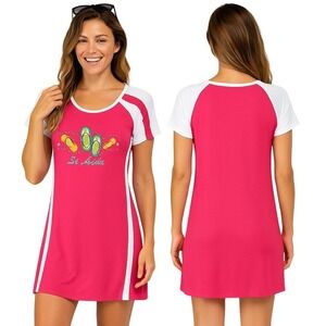 Coastal Chic T-Shirt Dress XL Hot Pink White Souvenir Vacation Beachy Island NEW